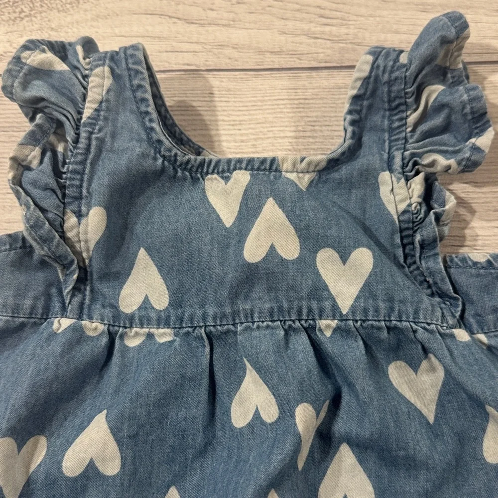 Carter's Baby Girls Blue Chambray Heart Print Romper